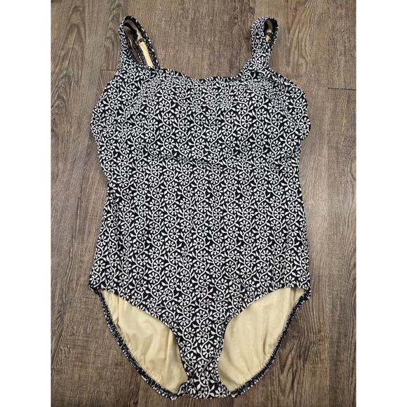Lands End One Piece Swim Bathing Suit Women’s 16W Black White Adjustable - Picture 1 of 3